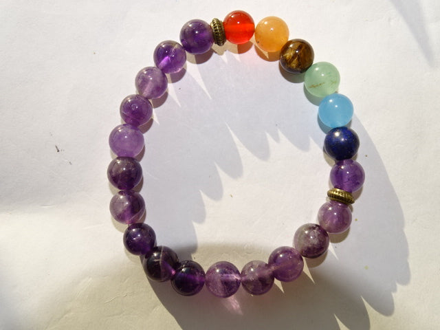 Elastic Semi-precious Chakra Bracelet 'Amethyst' (8mm beads)