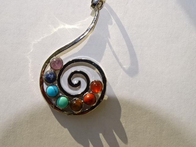 Large Brass Mixed Gemstone 'Vortex' Chakra Colours Pendant