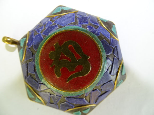 Huge Polymer Clay 'OM' Mosaic Effect on Brass Base Pendant 'Navy Blue'