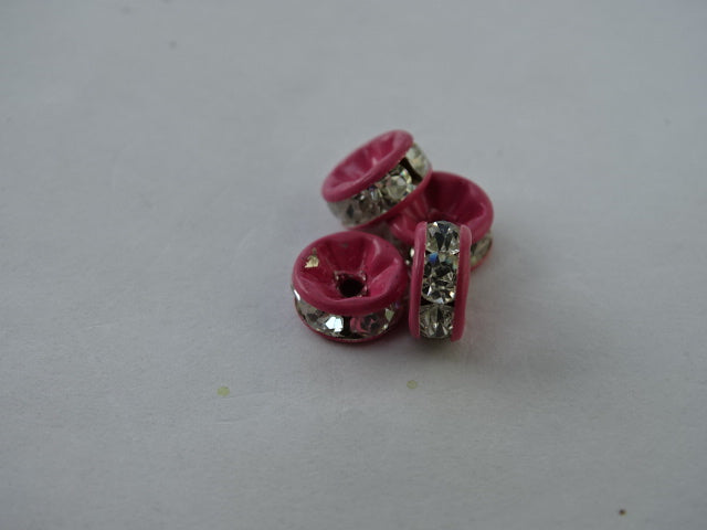 Raspberry Pink Coloured Clear Crystal Rhinestone Spacers