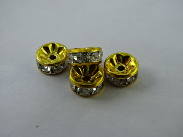 Gold Coloured Clear Crystal Rhinestone Spacers