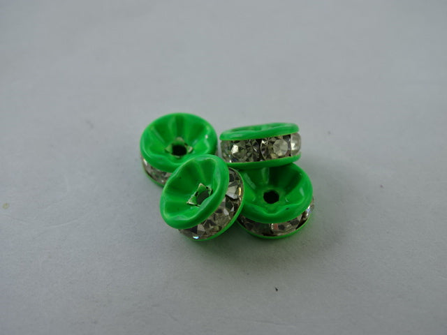 Bright Green Coloured Clear Crystal Rhinestone Spacers
