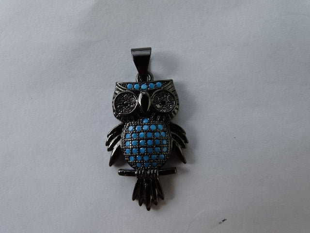 Micro Pave Cute Owl Pendant.  Gunmetal