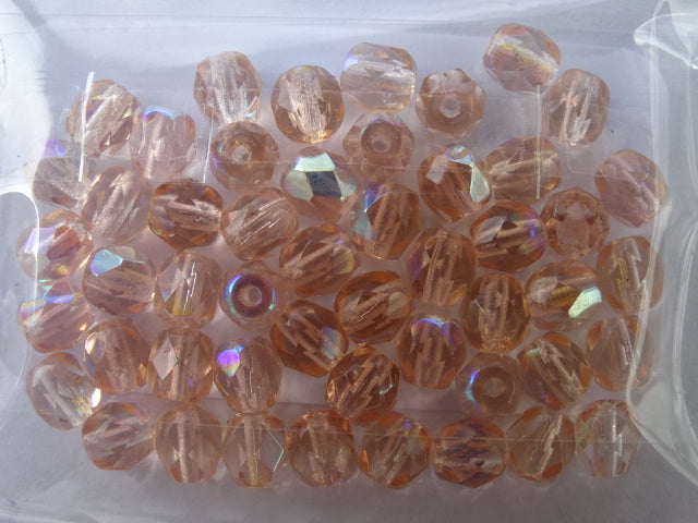 Czech fire polished 4mm Crystal Orange Rainbow