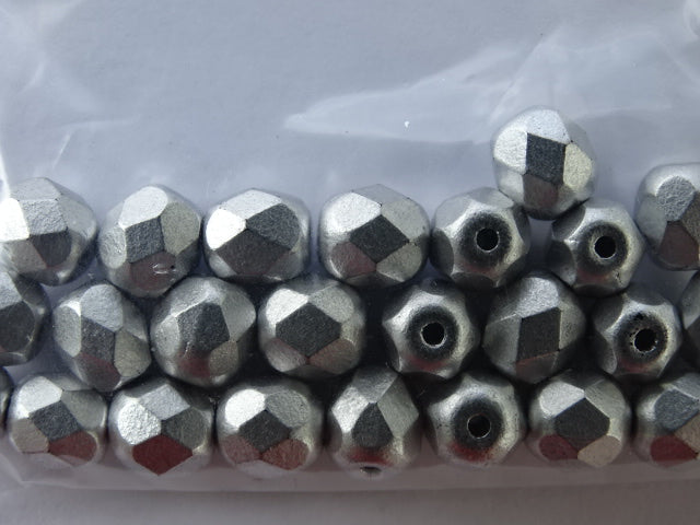 Czech fire polished 6mm  Crystal Silver Matte