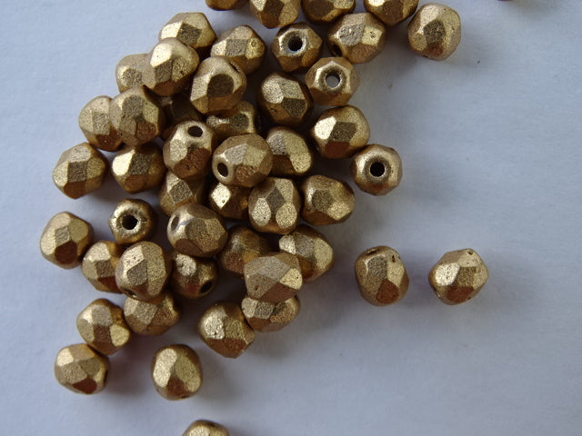 Czech fire polished 4mm Crystal Gold Matte