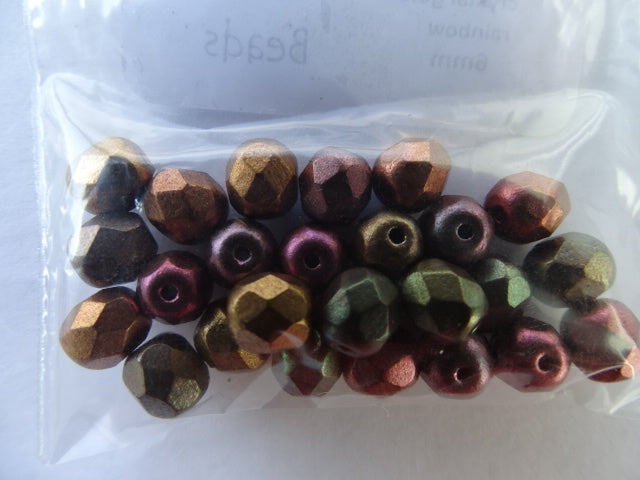 Czech fire polished 6mm  Crystal Gold Rainbow