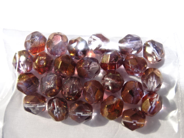 Czech fire polished 6mm Lustre Amethyst/Crystal