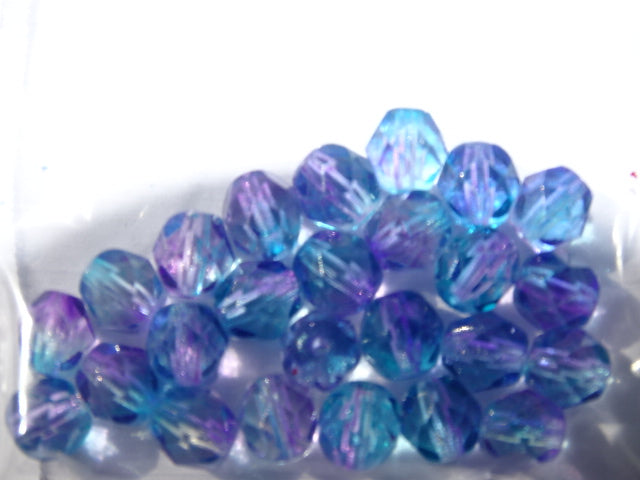 Czech fire polished 6mm Dual Coated Teal/Fuchsia