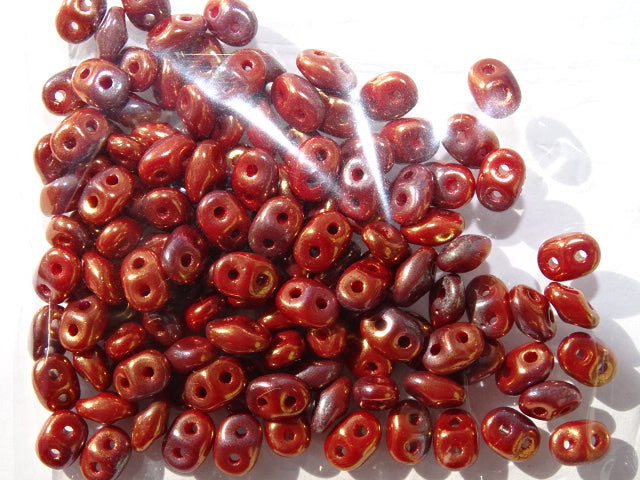 Matubo Superduo Beads Gold Marbled Opaque Red