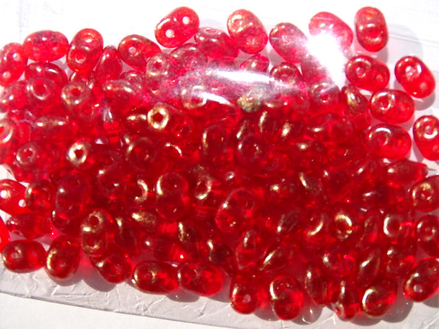 Matubo Superduo Beads Gold Marbled Siam Ruby