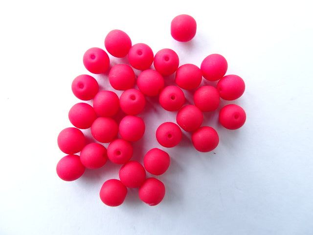 Round Pressed Glass Bead 6mm  Matte Neon Red