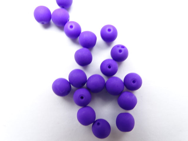 Round Pressed Glass Beads Matte Neon Purple 6mm