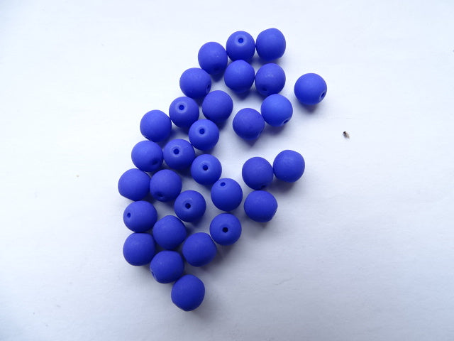Round Pressed Glass Beads Matte Neon Petrol Blue 6mm