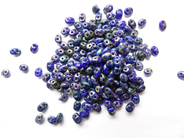 Matubo Superduo Beads  Opaque Blue Travetin