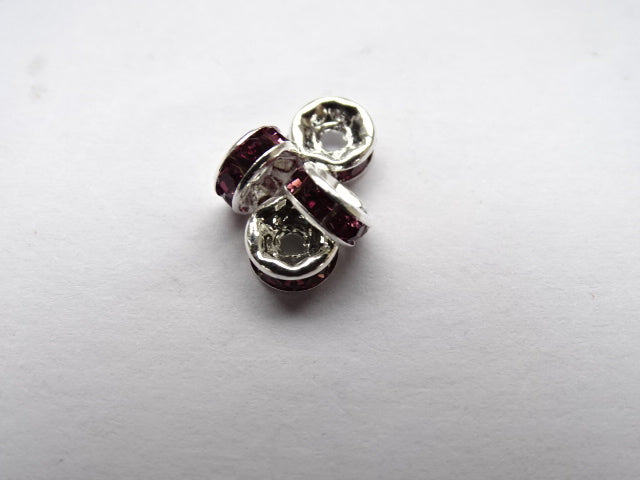 Silver Coloured Rhinestone Spacers ' Purple' 6x3mm