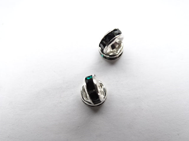 Silver Coloured Rhinestone Spacers ' Dark Green' 6x3mm