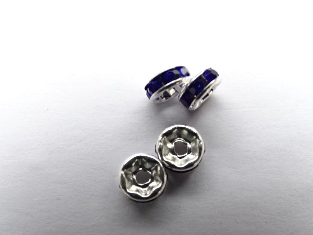 Silver Coloured Rhinestone Spacers ' Cobalt Blue' 6x3mm