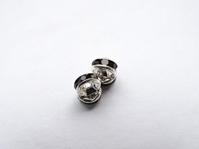 Silver Coloured Rhinestone Spacers 'Jet' 6x3mm