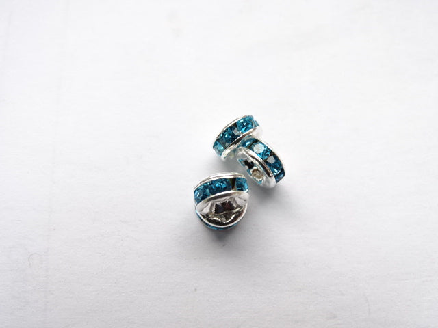 Silver Coloured Rhinestone Spacers 'Pale Blue'  6x3mm