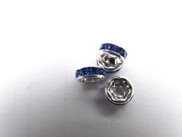 Silver Coloured Rhinestone Spacers 'Mid Blue' 6x3mm