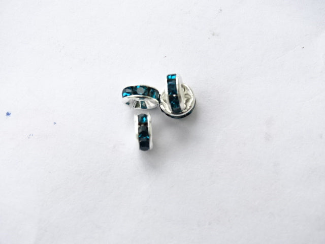 Silver Coloured Rhinestone Spacers 'Teal'  6 x 3mm