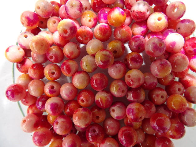 Semi Precious Jade 'Red Sunset' Rainbow Dyed 6mm Beads