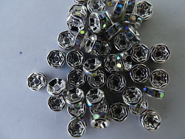 Silver White Rhinestone AB Spacers 6mm