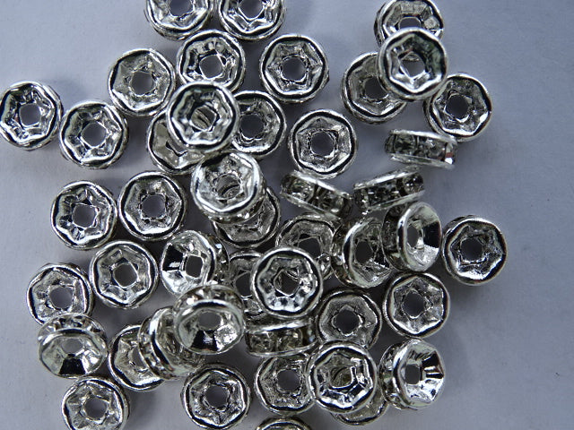 Silver White Rhinestone Spacers 6mm