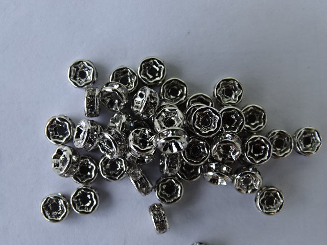 Rhodium White Rhinestone Spacer 4mm