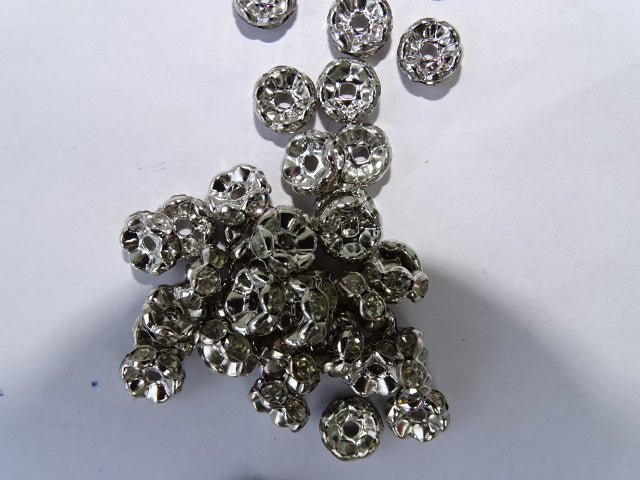 Silver White Rhinestone Spacers 4mm