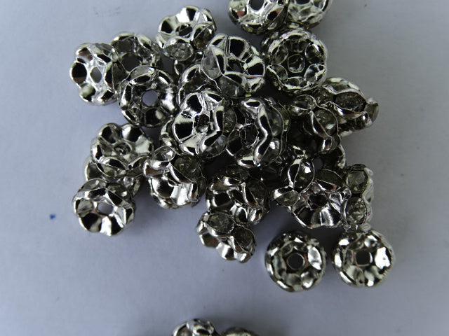 Rhodium White Rhinestone 'Wave' Spacer 8mm