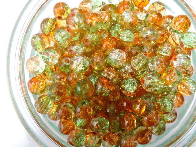 8mm Two Tone Crackle Glass Bead 'Iced Citrus Crush'