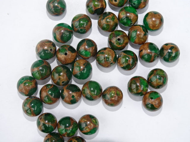 Dyed Synthetic Gold Clinquant Stone Beads 10mm 'Golden Emerald'