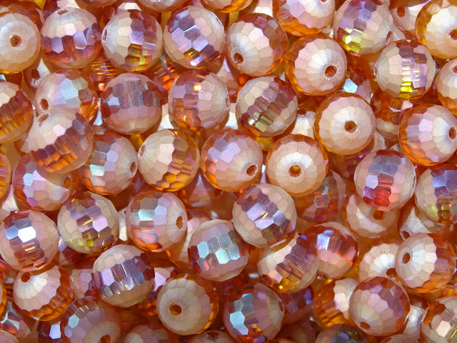Matte Warm Orange Glass Beads with Faceted Banding 10mm