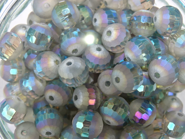 Matte Light Blue Glass Bead with Faceted AB Banding 10mm