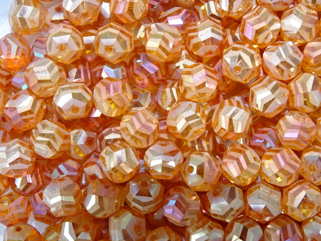 Electroplated Chevron Cut 'Peach Sparkle' 10mm Glass Bead