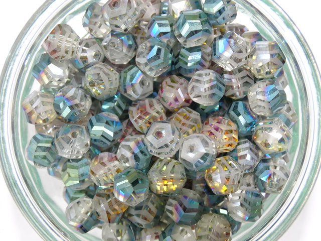 Electroplated Chevron Cut 'Kelp Crystal' 10mm Glass Beads