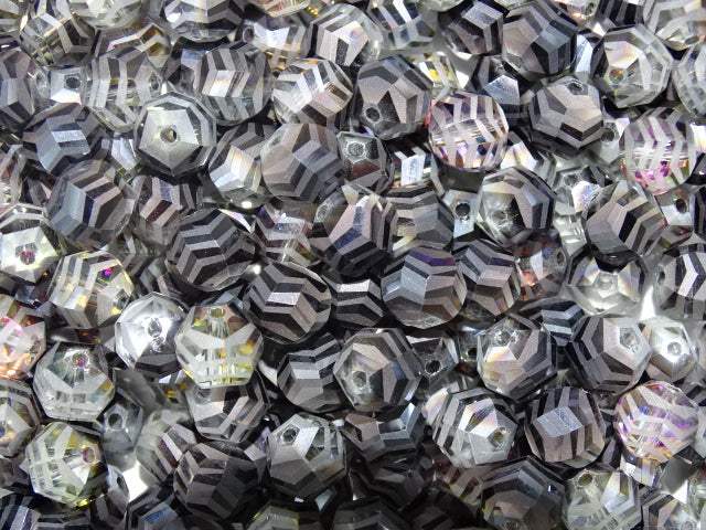 Electroplated Chevron Cut 'Rainbow Crystal Grey' 10mm Glass Bead