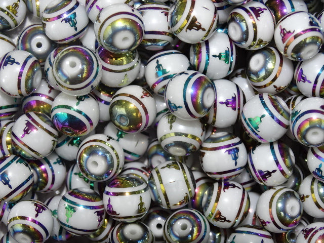 'Metallic Rainbow' Meditating Yogi Print 10mm Glass Bead