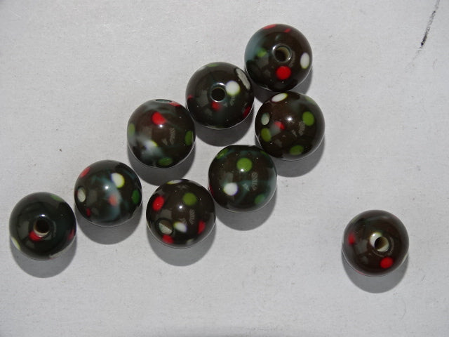 Dark Green 'Dottie' Print 10mm Resin Bead