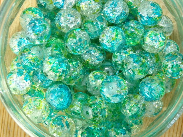 'Frosted Mint' Crackle Glass 10mm Bead