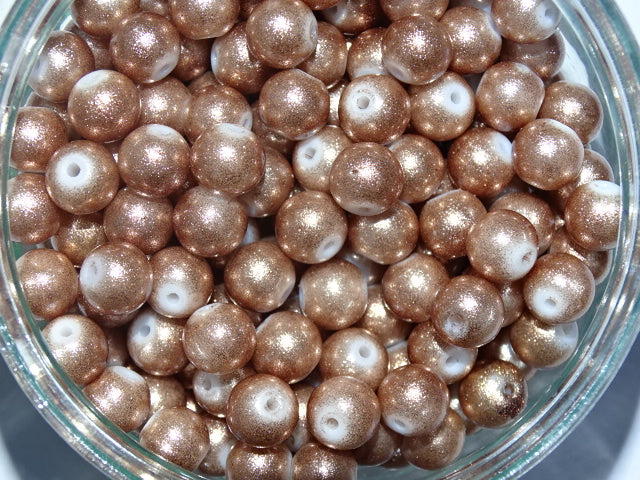 Gold Shimmer Latte 8mm Pearlised Glass Bead