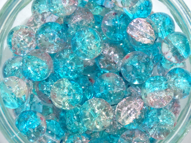 'Blue Glacier' Crackle Glass Bead 12mm