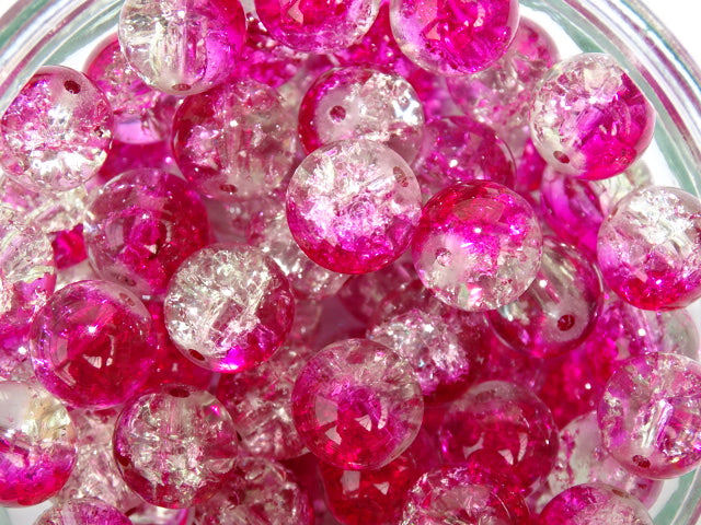Raspberry Ice 12mm Crackle Glass Bead