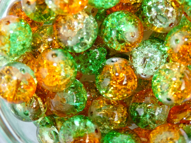 'Iced Citrus Crush' Crackle Glass Bead 12mm