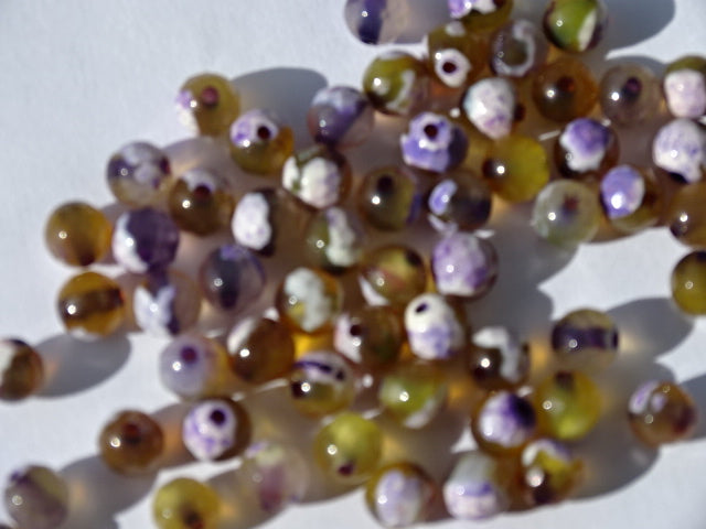 Semi Precious Dyed Fire Agate 6mm Beads Purple/White/Yellow Multi