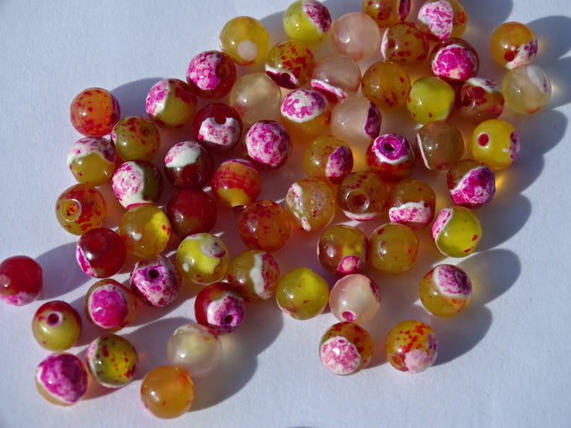 Semi Precious Dyed Fire Agate 6mm Beads Pink/Yellow