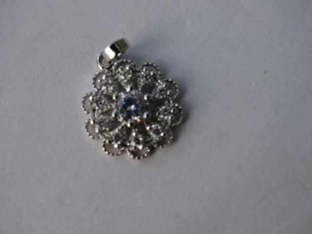 Filigree 'Silver Flower' Cubic Zirconia Single Pendant