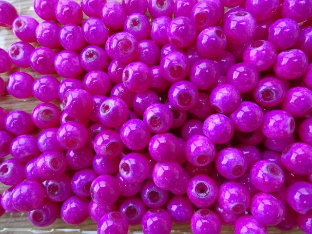 10mm Glass Beads  'Marbled Magenta'
